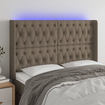 vidaXL Zagłówek do łóżka z LED, taupe, 163x16x118/128 cm, tkanina