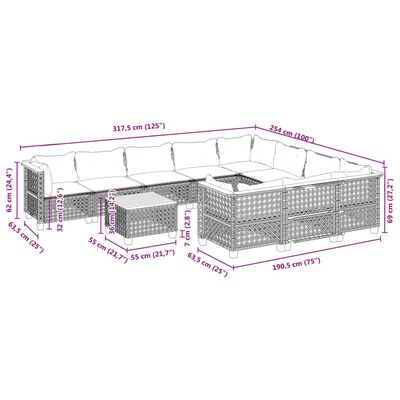 vidaXL 11-cz. zestaw wypoczynkowy do ogrodu, poduszki czarny rattan PE