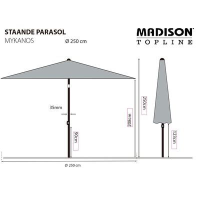 Madison Parasol ogrodowy Mykanos, 250 cm, kolor ecru