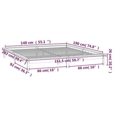 vidaXL Rama łóżka z LED, 140x190 cm, lite drewno