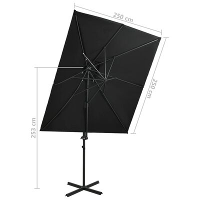 vidaXL Parasol wiszący z podwójną czaszą, 250x250 cm, czarny