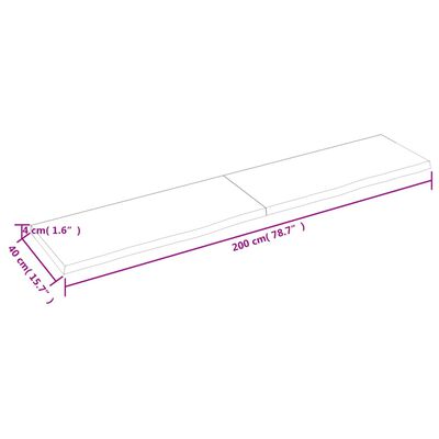 vidaXL Blat stołu, 200x40x(2-4) cm, surowe lite drewno dębowe