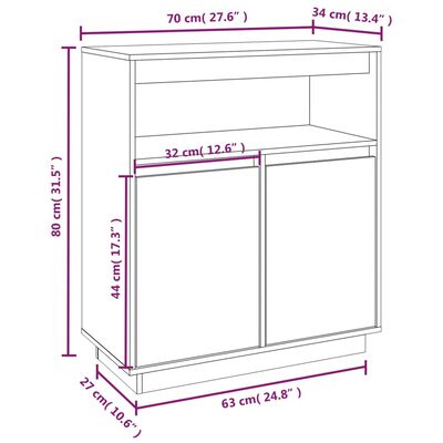 vidaXL Szafka, czarna, 70x34x80 cm, lite drewno sosnowe