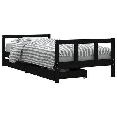 vidaXL Rama łóżka dziecięcego z szufladami, czarna, 90x190 cm, sosna