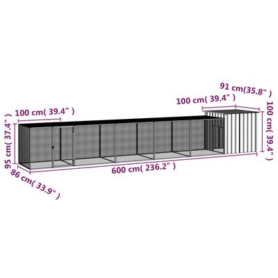 vidaXL Klatka dla kurcząt, antracyt, 600x91x100 cm, galwanizowana stal