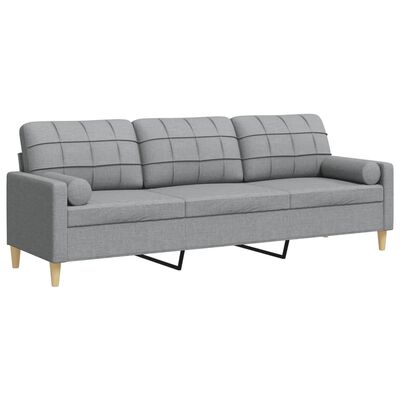 vidaXL 3-osobowa sofa z poduszkami, jasnoszara, 210 cm, obita tkaniną