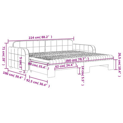 vidaXL Sofa rozsuwana z materacami, ciemnoszara, 90x200 cm, aksamit