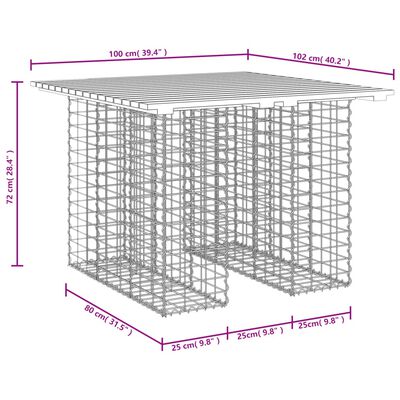 vidaXL Ławka ogrodowa, gabion, 100x102x72 cm, lite drewno daglezjowe