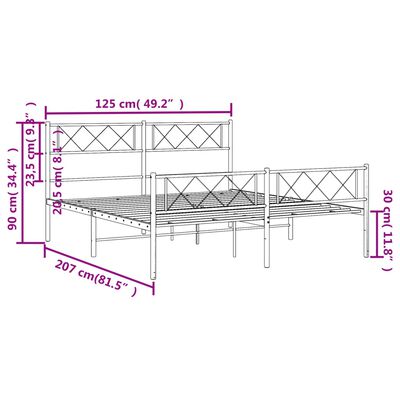 vidaXL Metalowa rama łóżka z wezgłowiem i zanóżkiem, czarna, 120x200cm