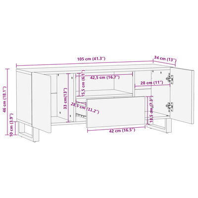 vidaXL Szafka pod telewizor, 100x34x46 cm, lite drewno mango