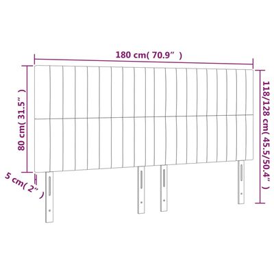 vidaXL Zagłówek do łóżka z LED, jasnoszary, 180x5x118/128 cm, tkanina