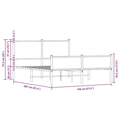 vidaXL Metalowa rama łóżka z wezgłowiem i zanóżkiem 140x200 cm