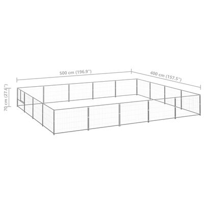 vidaXL Kojec dla psa, srebrny, 20 m², stalowy