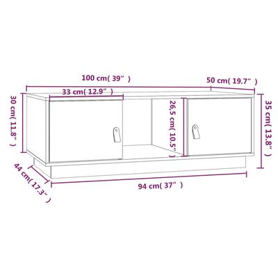 vidaXL Stolik kawowy, 100x50x35 cm, lite drewno sosnowe