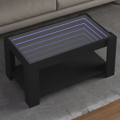 vidaXL Stolik kawowy z LED czarny 93x53x45 cm, materiał drewnopochodny