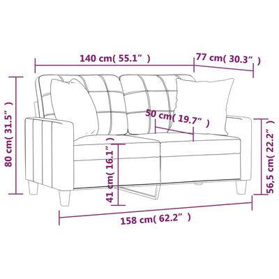 vidaXL 2-os. sofa z poduszkami, winna czerwień, 140 cm, sztuczna skóra