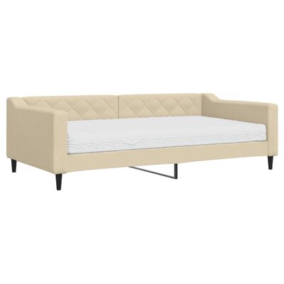 vidaXL Sofa z materacem do spania, kremowa, 100x200 cm, tkanina