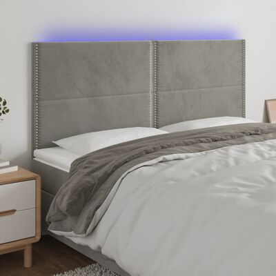 vidaXL Zagłówek do łóżka z LED, jasnoszary, 160x5x118/128 cm, aksamit