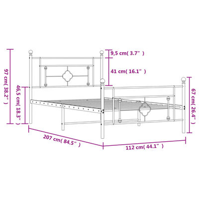 vidaXL Metalowa rama łóżka z wezgłowiem i zanóżkiem, czarna, 107x203cm