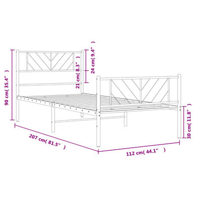 vidaXL Metalowa rama łóżka z wezgłowiem i zanóżkiem, biała, 107x203 cm