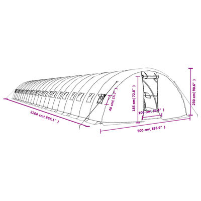 vidaXL Szklarnia ze stalową ramą, zielona, 110 m², 22x5x2,3 m