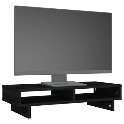 vidaXL Podstawka na monitor, czarna, 60x27x14 cm, lite drewno sosnowe