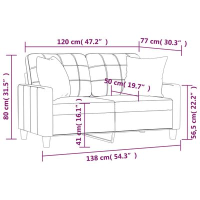 vidaXL 2-osobowa sofa z poduszkami, kremowa, 120 cm, sztuczna skóra