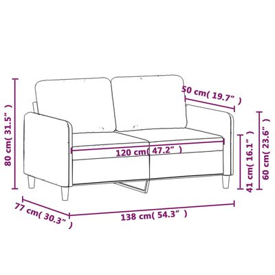 vidaXL Sofa 2-osobowa, ciemnozielona, 120 cm, tapicerowana aksamitem