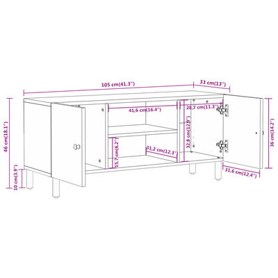 vidaXL Szafka pod telewizor, 105x33x46 cm, lite drewno akacjowe