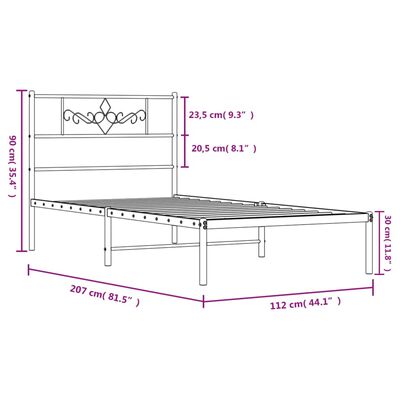 vidaXL Metalowa rama łóżka z wezgłowiem, biała, 107x203 cm