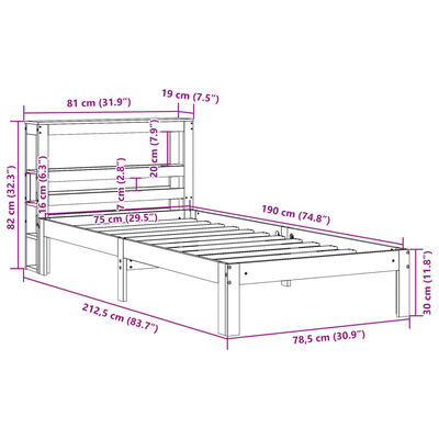 vidaXL Rama łóżka z wezgłowiem, biała, 75x190 cm, lite drewno sosnowe