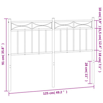 vidaXL Metalowe wezgłowie, czarne, 120 cm