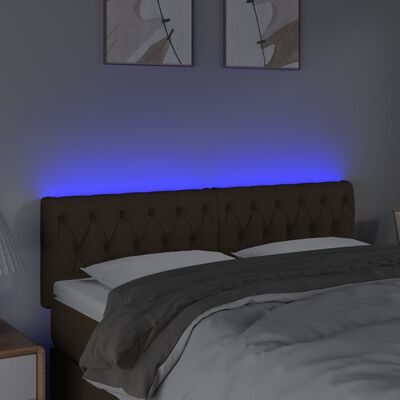 vidaXL Zagłówek do łóżka z LED, ciemnobrązowy, 160x7x78/88 cm, tkanina
