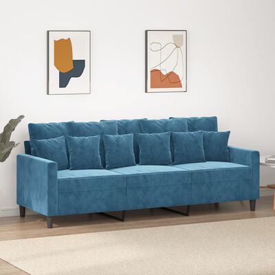 vidaXL Sofa 3-osobowa, niebieski, 180 cm, tapicerowana aksamitem