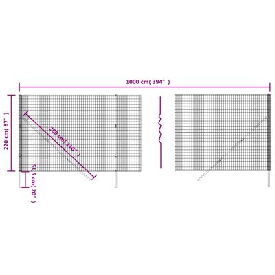 vidaXL Ogrodzenie z siatki drucianej, antracytowe, 2,2x10 m