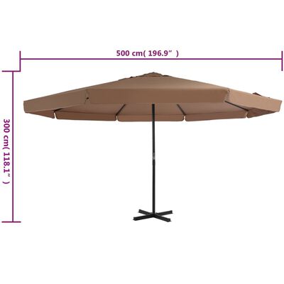 vidaXL Parasol ogrodowy na słupku aluminiowym, 500 cm, taupe