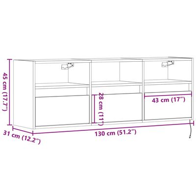 vidaXL Ścienna szafka TV z LED, czarna, 130x31x45 cm