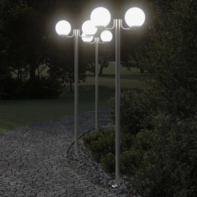 vidaXL Stojące lampy ogrodowe, 3 szt, srebrne, 215 cm, stal nierdzewna