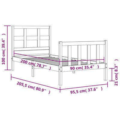 vidaXL Rama łóżka z wezgłowiem, 90x200 cm, lite drewno