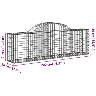 vidaXL Kosze gabionowe, 13 szt, 200x30x60/80 cm, galwanizowane żelazo