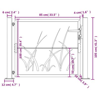 vidaXL Furtka ogrodowa, antracytowa, 105x105 cm, stal, motyw trawy