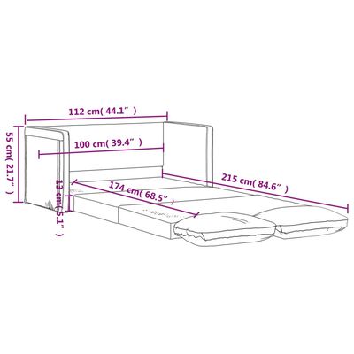 vidaXL Sofa podłogowa 2-w-1, czarna, 112x174x55 cm, sztuczna skóra