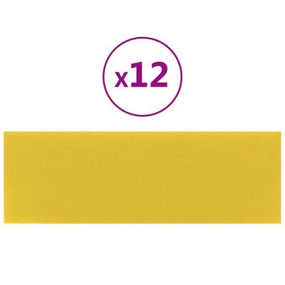 vidaXL Panele ścienne, 12 szt, jasnożółte, 90x30 cm, tkanina, 3,24 m²
