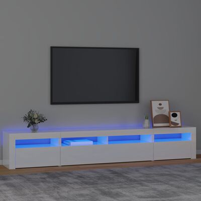 vidaXL Szafka pod TV z oświetleniem LED, biała z połyskiem,240x35x40cm