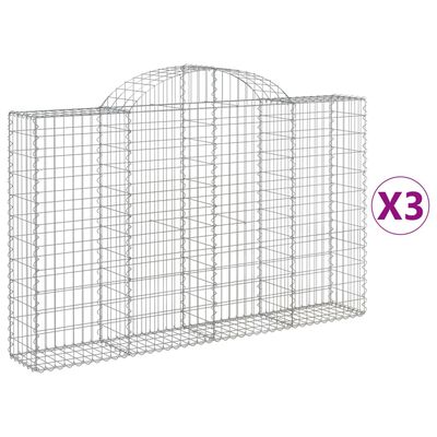 vidaXL Kosze gabionowe, 3 szt, 200x30x120/140 cm, galwanizowane żelazo