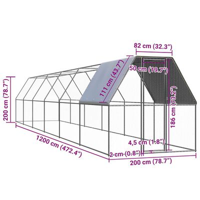 vidaXL Klatka dla kurcząt, 2x12x2 m, stal galwanizowana