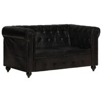 vidaXL 2-osobowa sofa Chesterfield, czarna, skóra naturalna