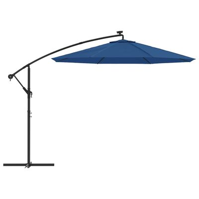 vidaXL Parasol wiszący z LED i stalowym słupkiem, 300 cm, niebieski