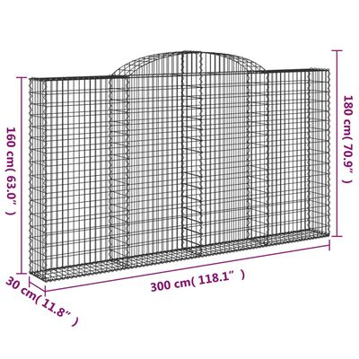 vidaXL Kosze gabionowe, 7 szt, 300x30x160/180 cm, galwanizowane żelazo