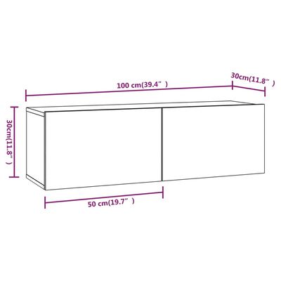 vidaXL Szafki ścienne pod TV, 4 szt, biel, wysoki połysk, 100x30x30 cm